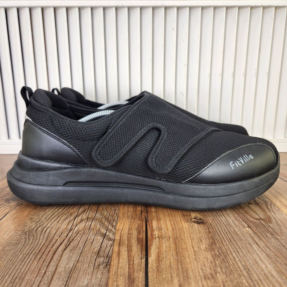 FitVille EasyTop Wings Shoes Mens Size 13.5 Extra Wide Black Orthopedic Diabetic